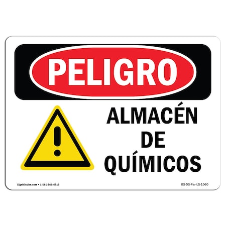 OSHA Danger Sign, Chemical Storage Spanish, 5in X 3.5in Decal, 10PK